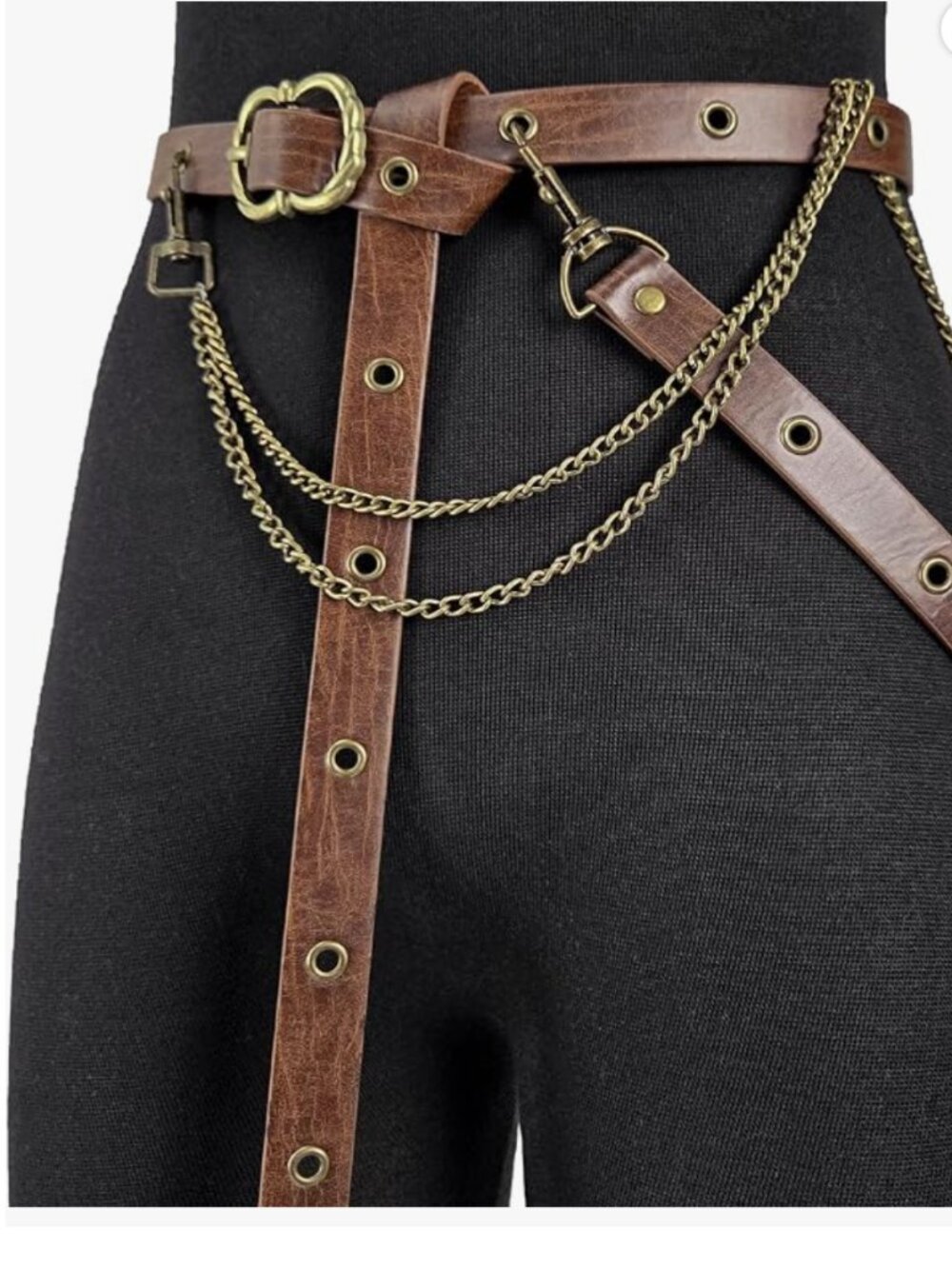 Faux Leather Metal Chain Belt